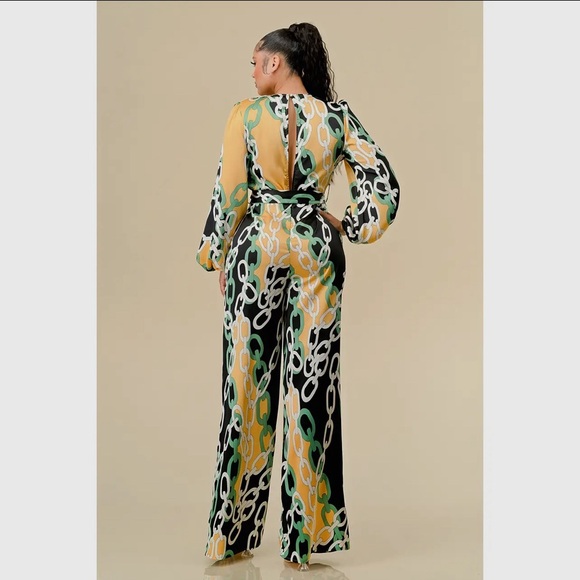 Deep V Chain Print Jumpsuit - Picture 3 of 4